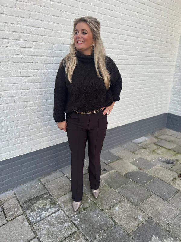 Legging met bies donkerbruin