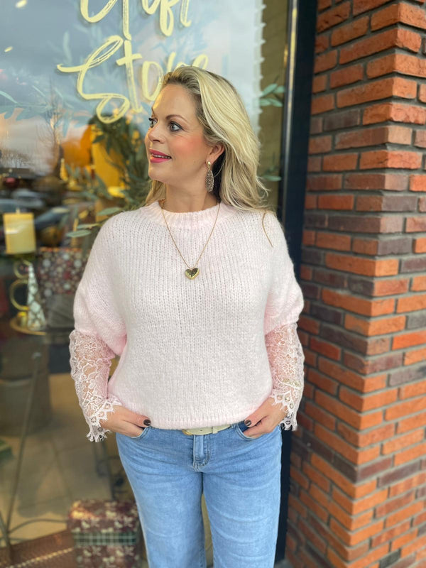 Trui met kanten mouw roze