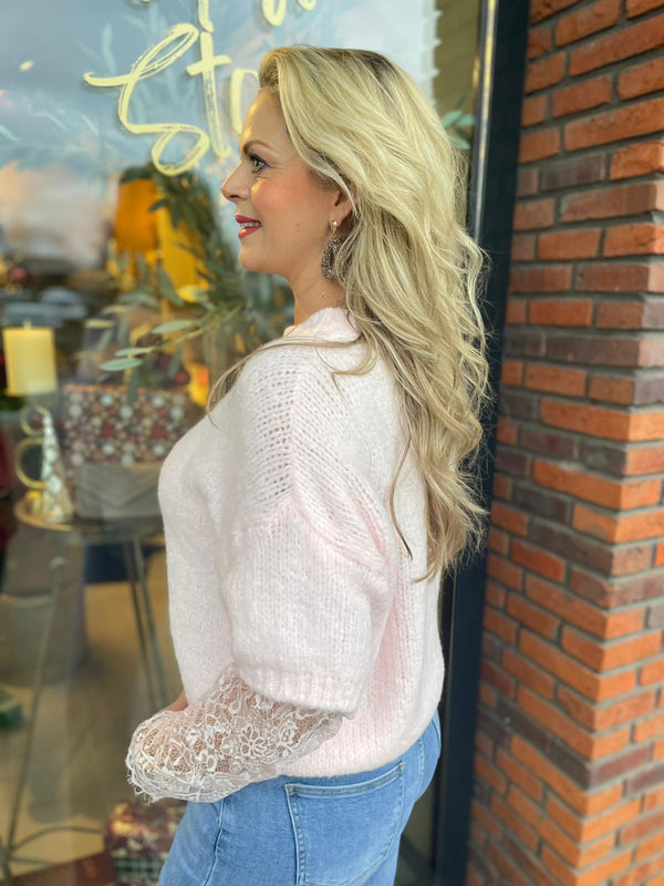 Trui met kanten mouw roze