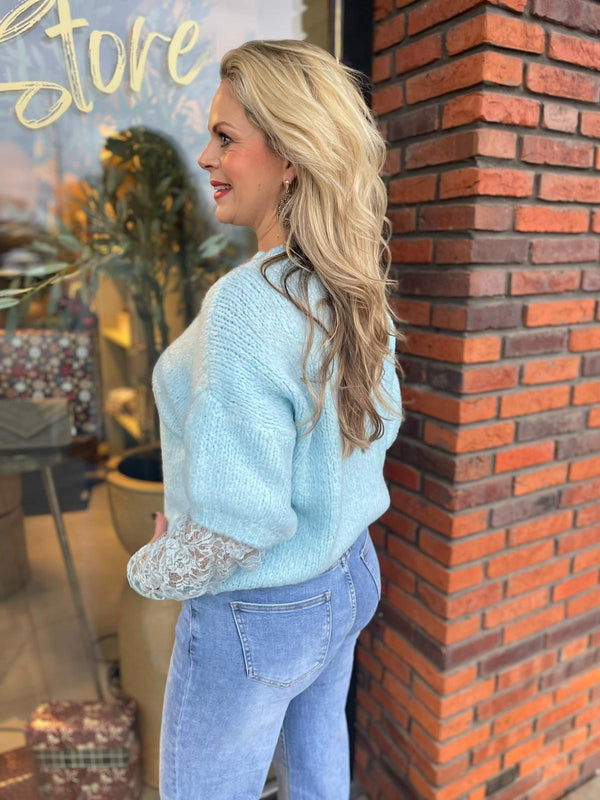 Trui met kanten mouw blauw