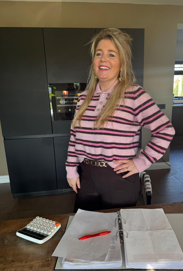 Trui Lina roze/bruin gestreept