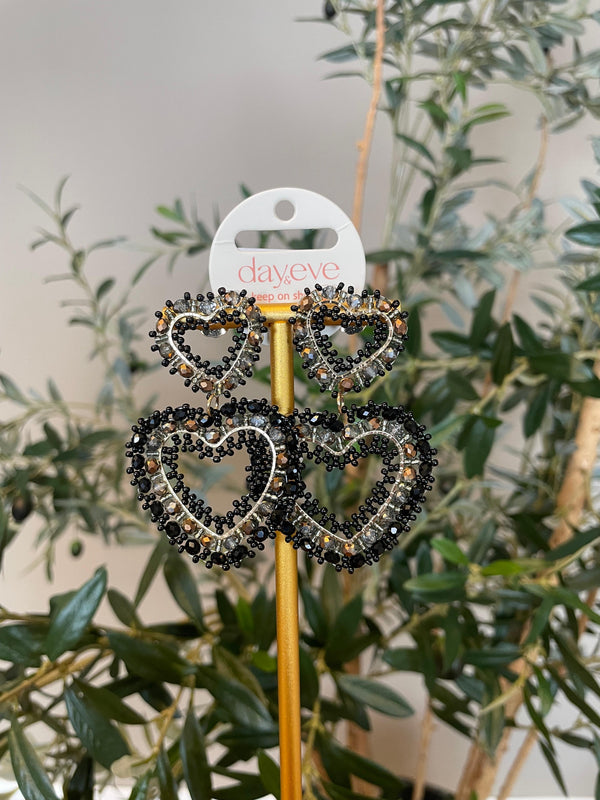 Oorbel Day & Eve dubbel hart zwart