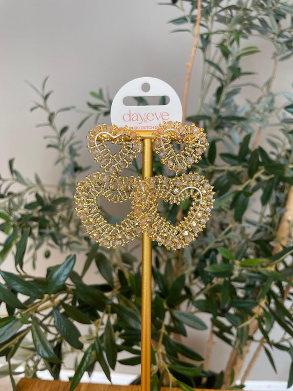 Oorbel Day & Eve dubbel hart goud