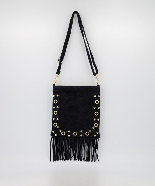 Indigo suede schoudertas zwart