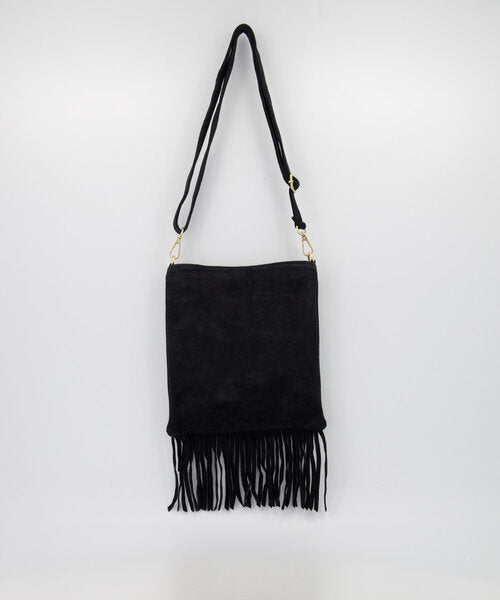 Indigo suede schoudertas zwart