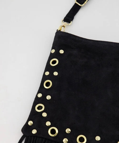 Indigo suede schoudertas zwart