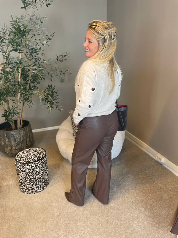 Leatherlook broek bruin