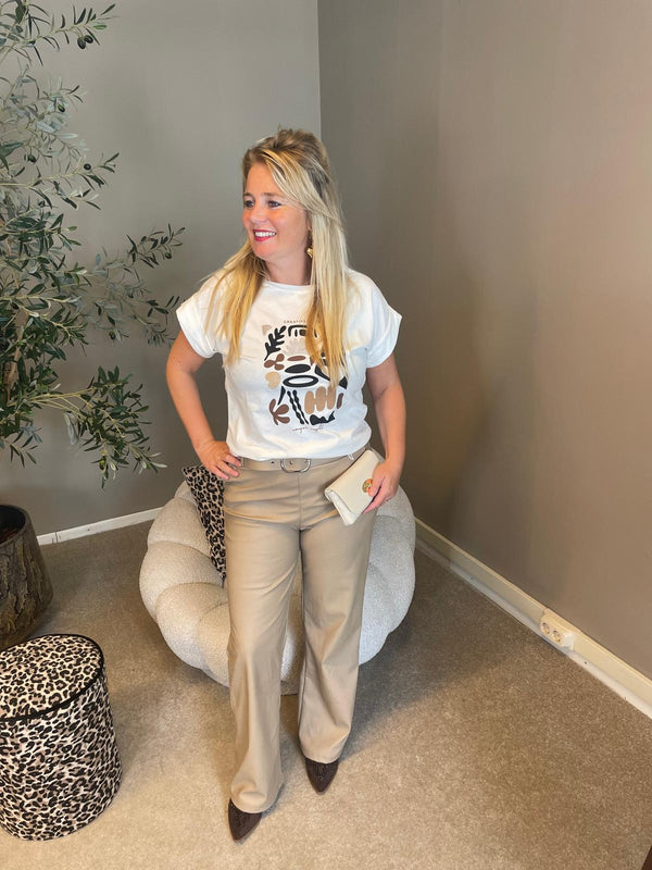 Leatherlook broek beige