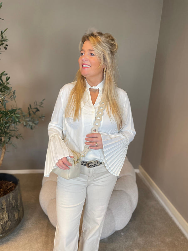 Witte Blouse plisse mouw