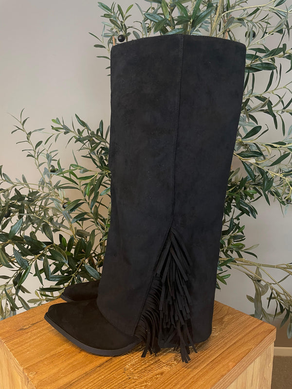 Lange laars zwart met franjes