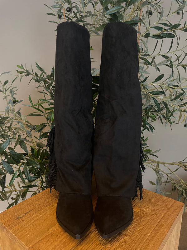 Lange laars zwart met franjes