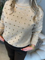 Trui glitter pailletten beige