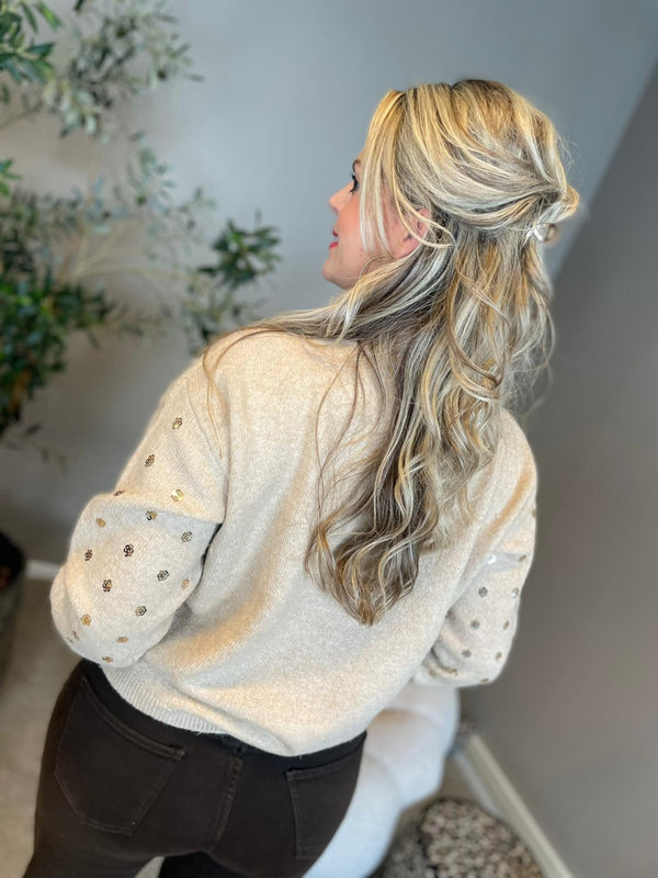 Trui glitter pailletten beige