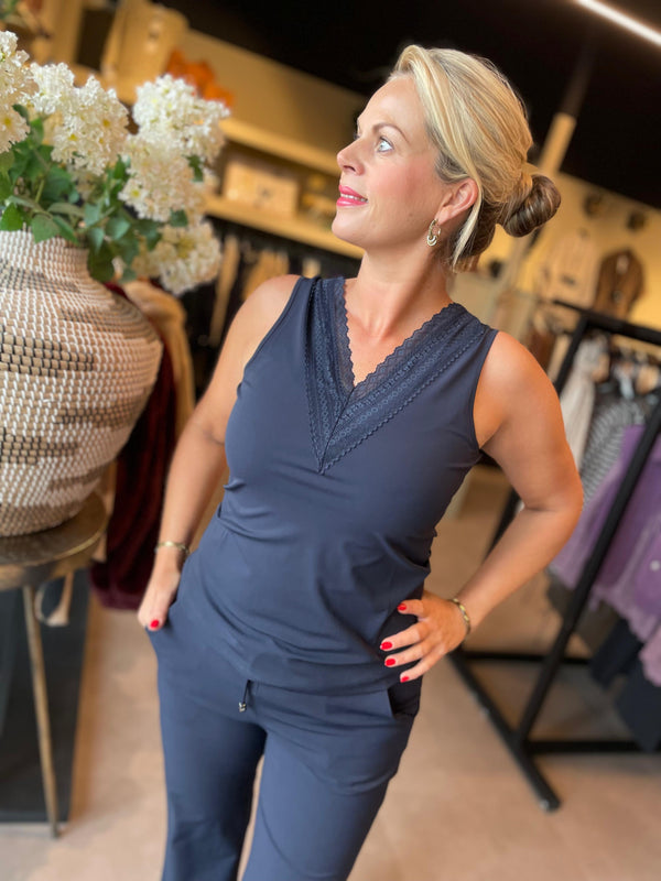 Mi Piace - Traveltop vhals kant donkerblauw